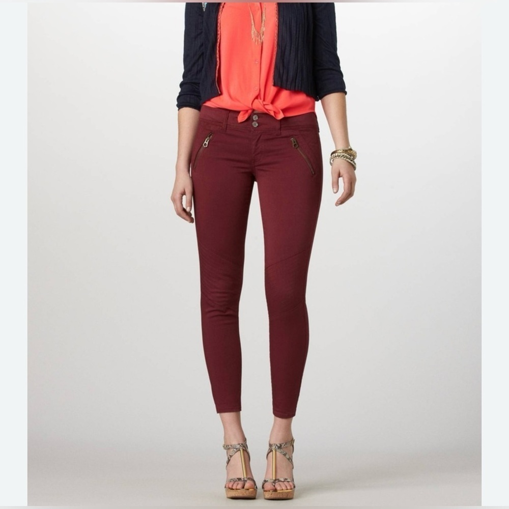 American Eagle Maroon Moto Skinny Pants - Women’s Size 6 - Low Rise Stretch - Picture 12 of 13